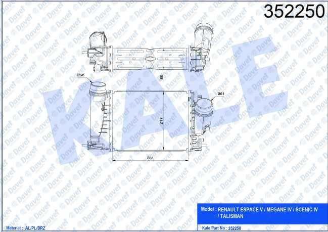 KALE 352250 Turbo Radyatoru Intercooler Renault Espace V / Megane Iv / Scenic Iv / Talisman 1.6dci-1.6tce 15>